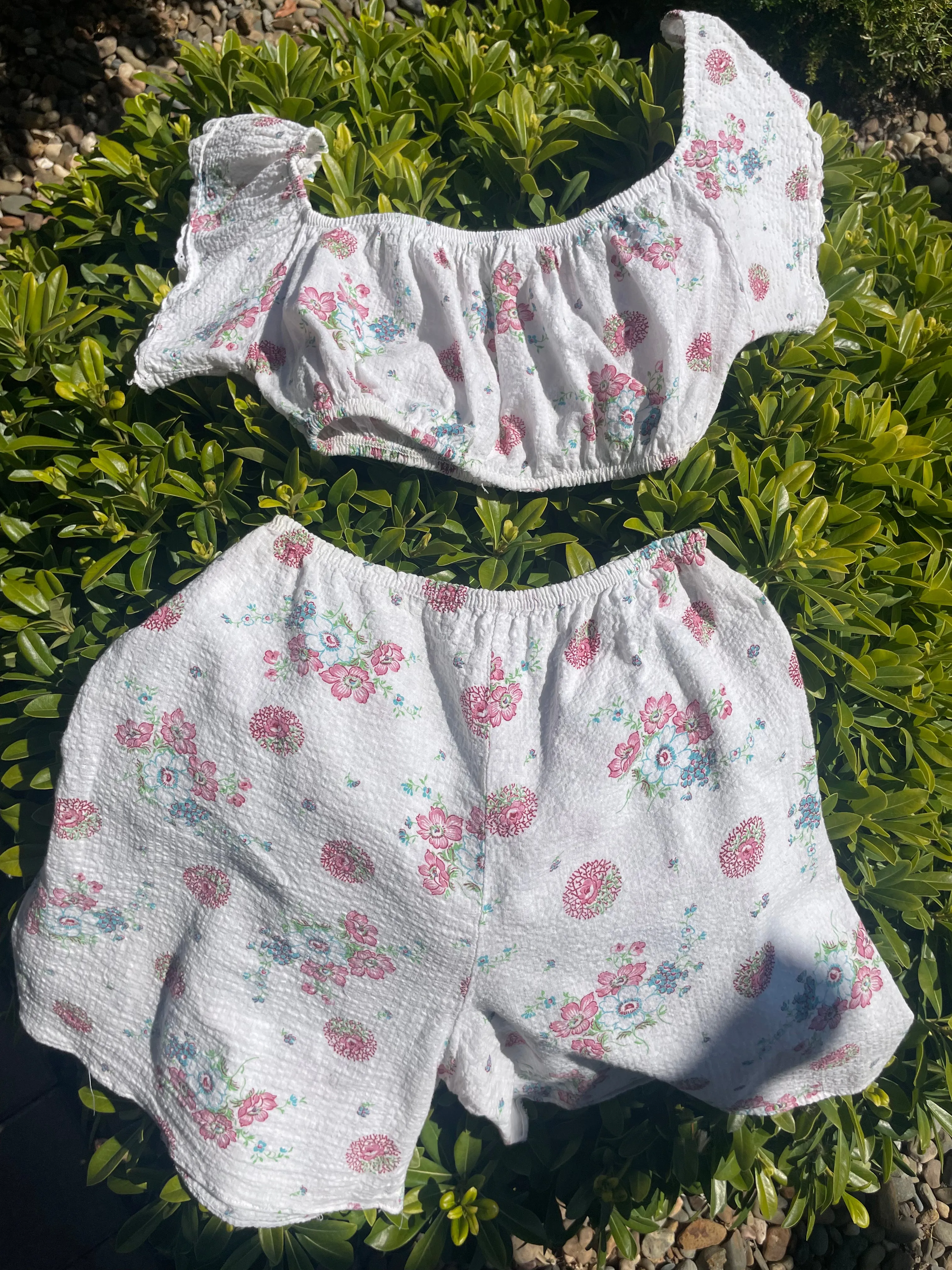 1930s/1940s Floral Seersucker Two Piece Playsuit