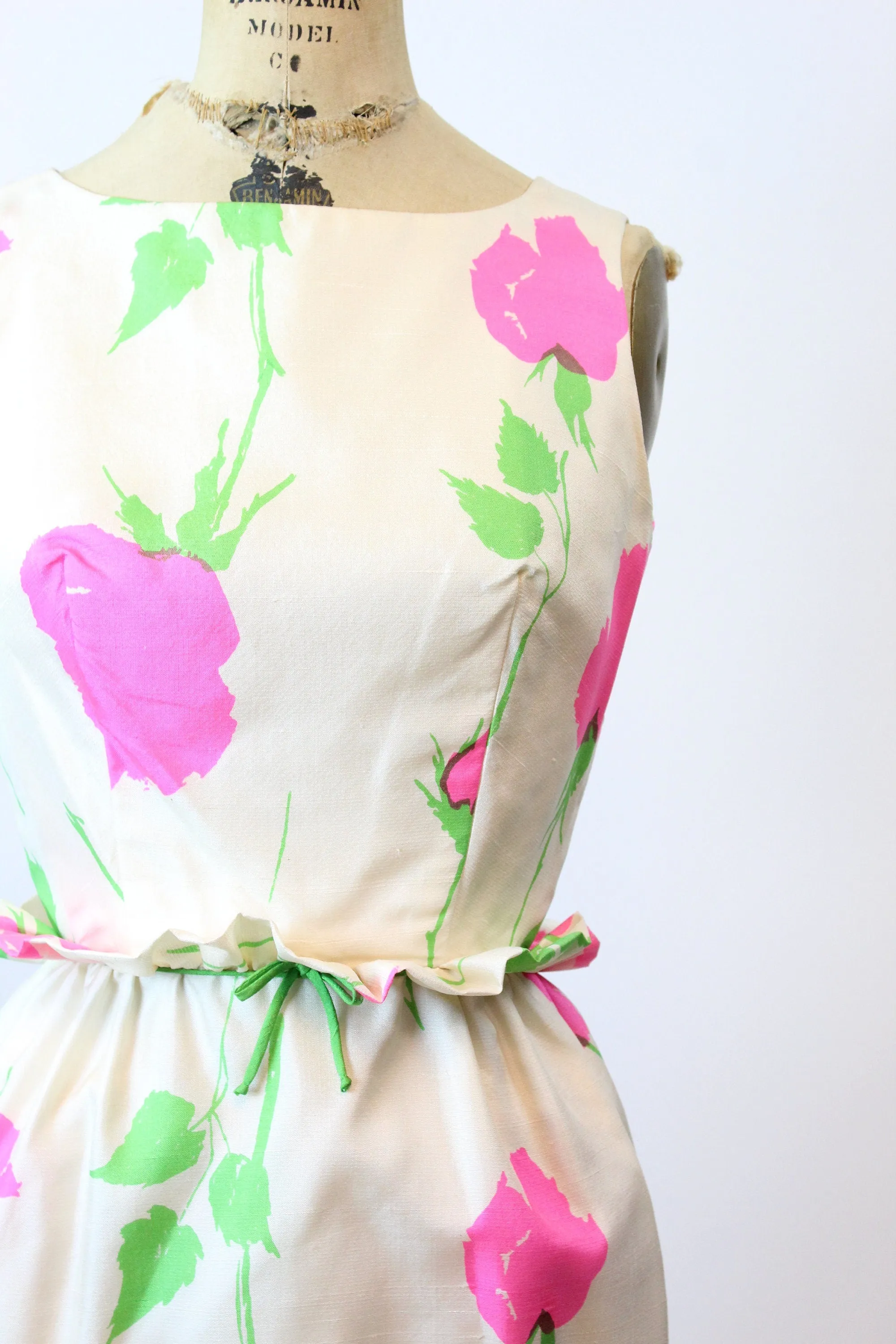 1960s PINK ROSE SILK ruffled waist dress xs | new spring summer