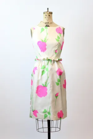 1960s PINK ROSE SILK ruffled waist dress xs | new spring summer