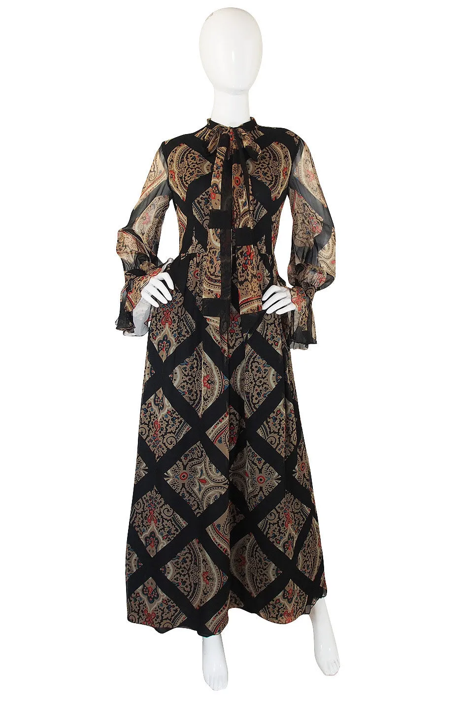 1960s Silk Chiffon Oscar de la Renta Maxi Dress
