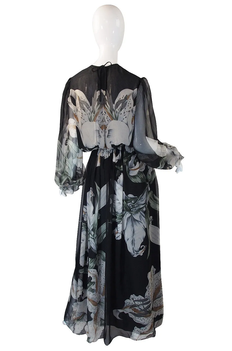 1970s NWT Hanae Mori Silk Chiffon Floral Gown