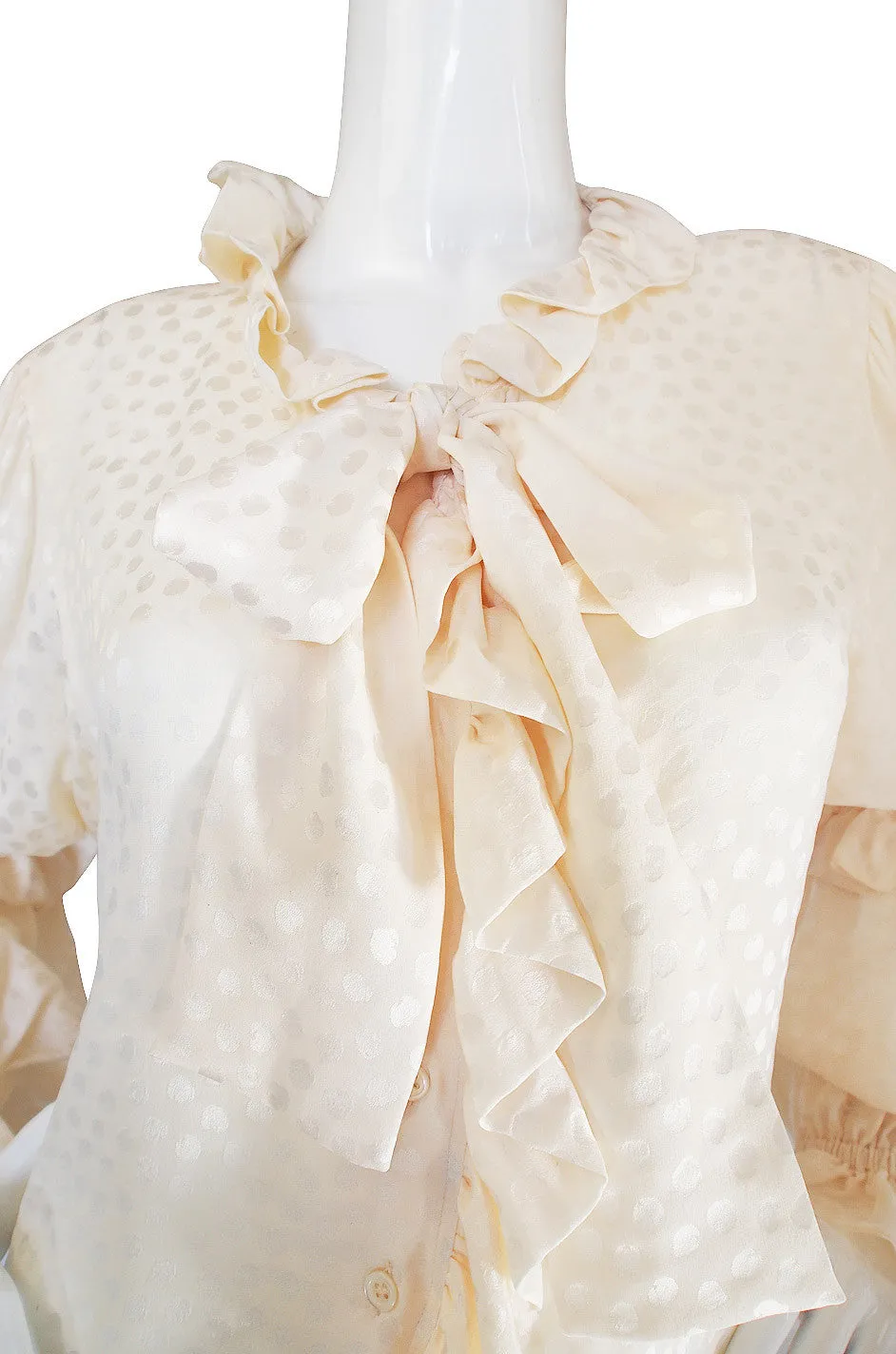 1970s Silk Yves Saint Laurent Ruffled Top