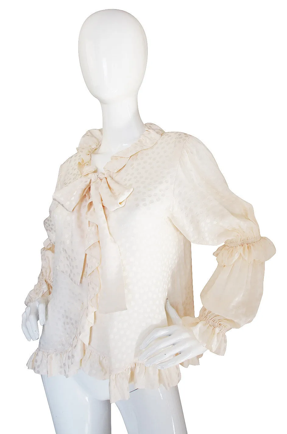 1970s Silk Yves Saint Laurent Ruffled Top