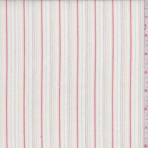 2 1/2 YD PC-White Multi Embroidered Stripe Cotton Fabric