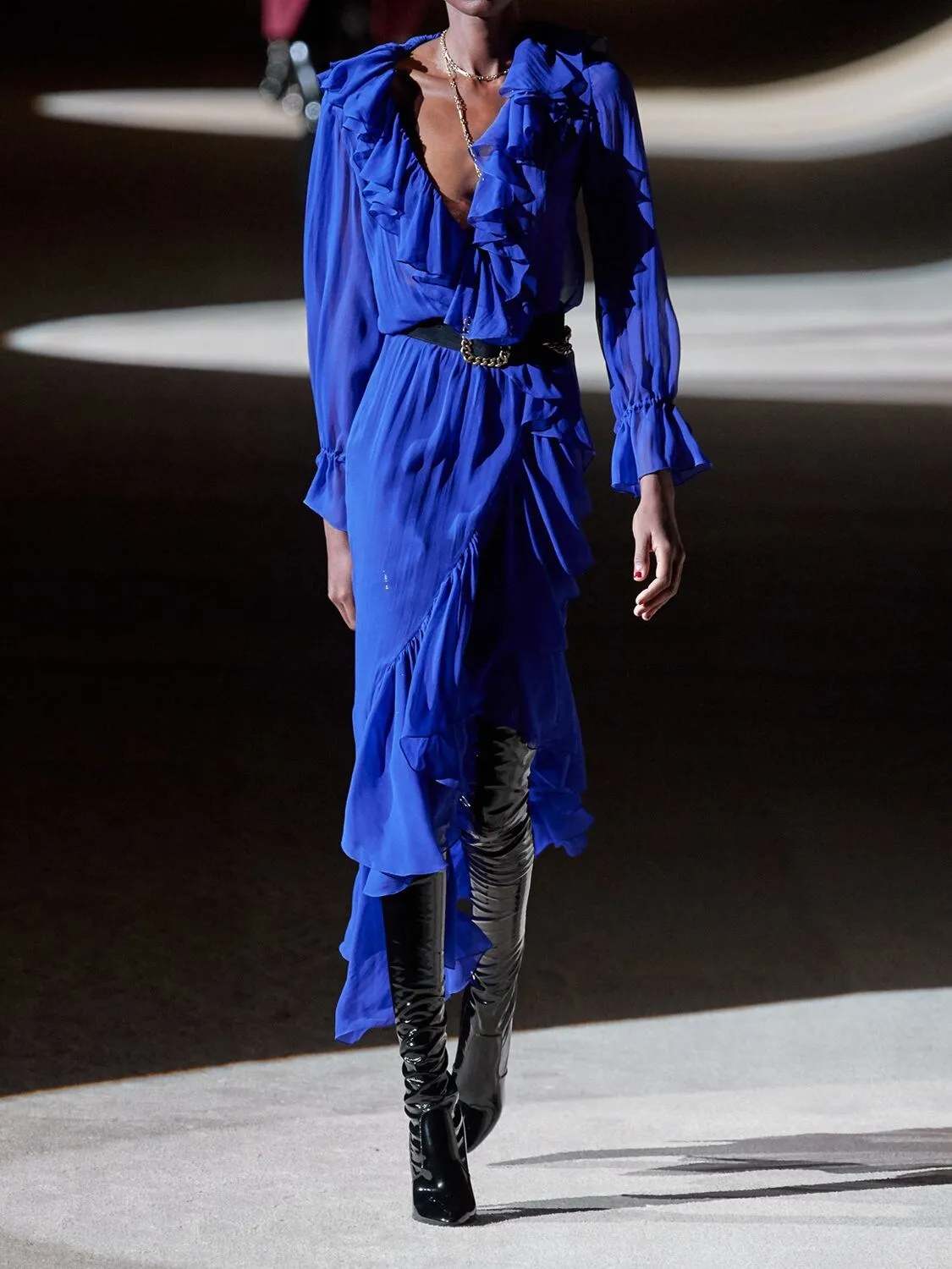 2020 Fall Sheer Silk Ruffle Dress