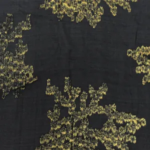 3 3/4 YD PC-Black-Gold Abstract Coral Metallic Jacquard Silk-Rayon Chiffon Woven Fabric