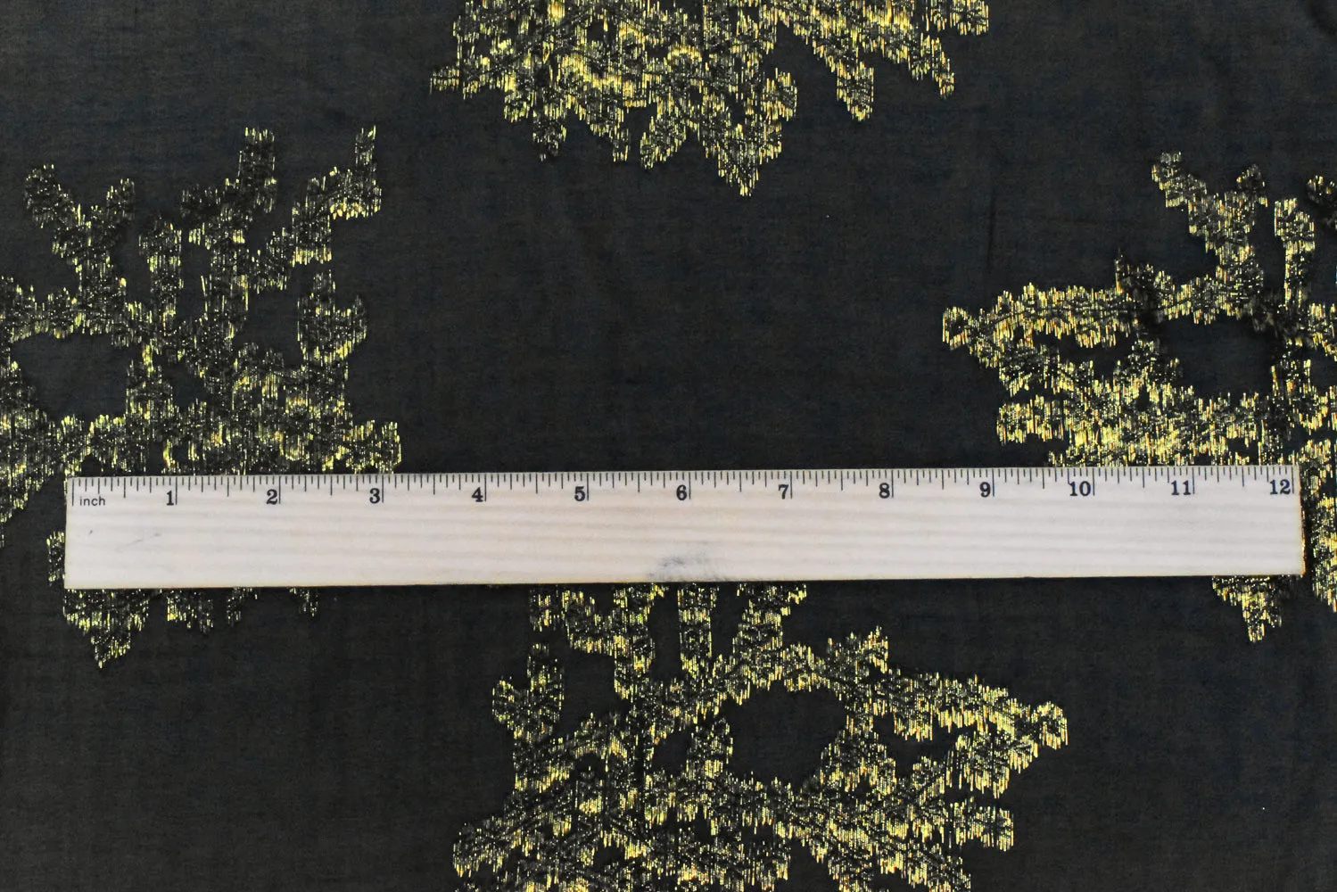 3 3/4 YD PC-Black-Gold Abstract Coral Metallic Jacquard Silk-Rayon Chiffon Woven Fabric