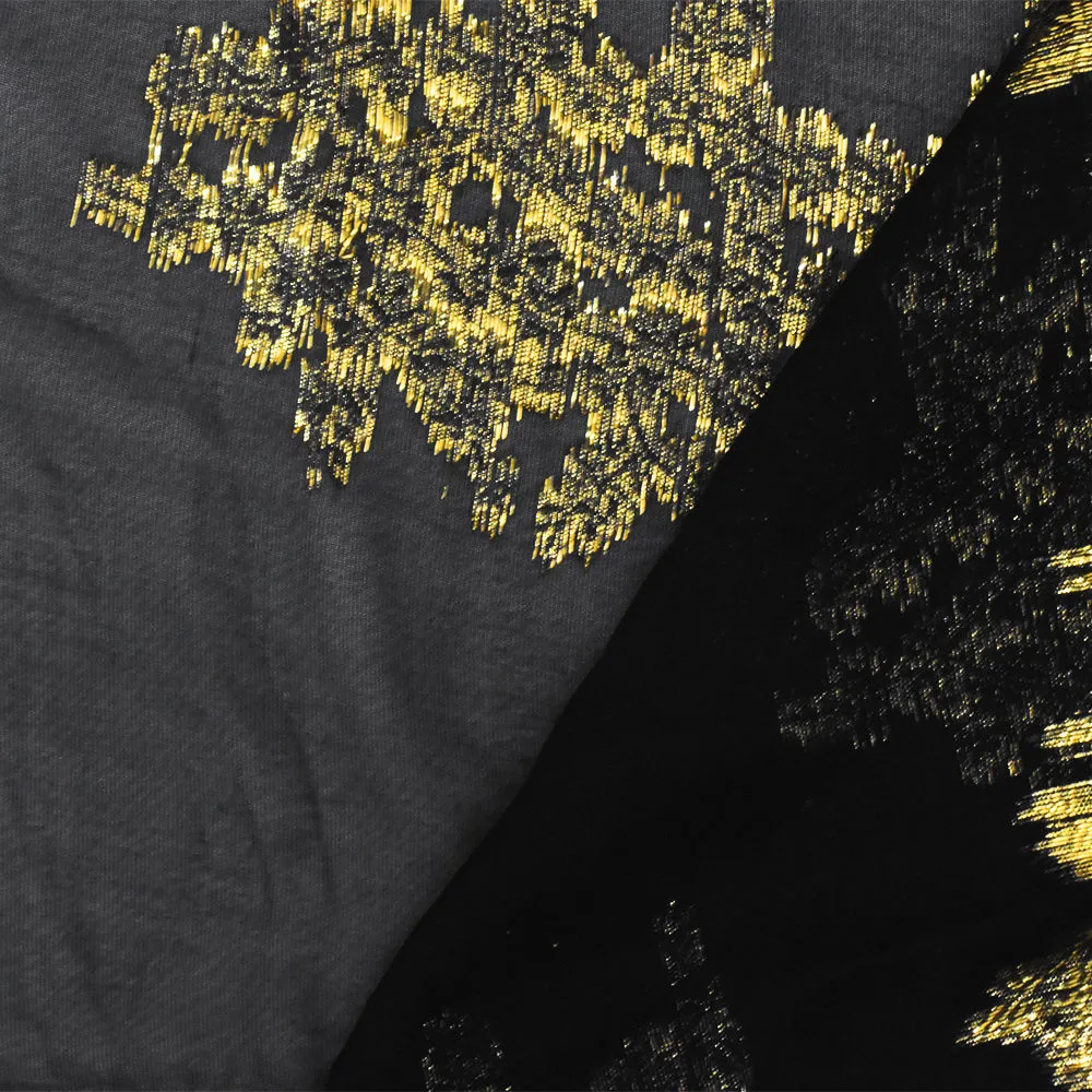 3 3/4 YD PC-Black-Gold Abstract Coral Metallic Jacquard Silk-Rayon Chiffon Woven Fabric