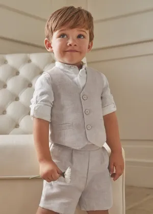 3Pc Linen Vest, Shirt & Shorts