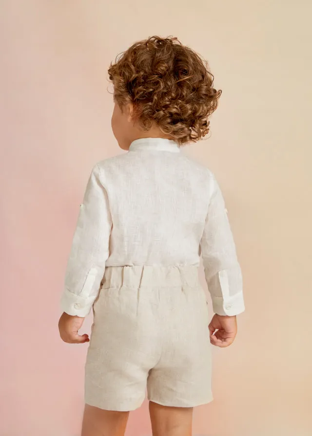 3Pc Linen Vest, Shirt & Shorts