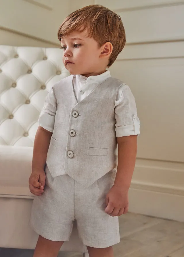 3Pc Linen Vest, Shirt & Shorts