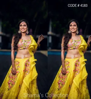 4183 Yellow Lengha With Ruffle Dupatta outfit set