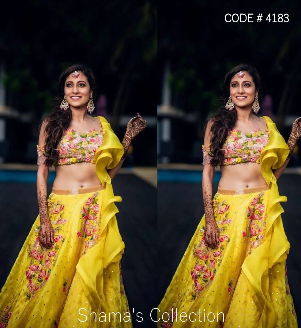 4183 Yellow Lengha With Ruffle Dupatta outfit set