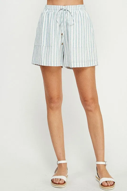 50% Off - Shell Yeah Blue Striped Linen Shorts
