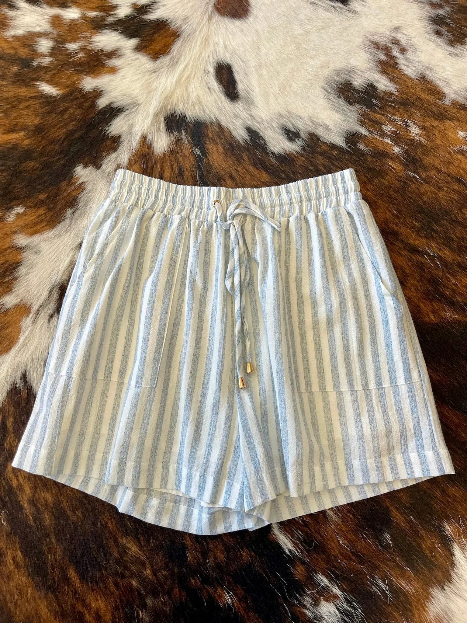 50% Off - Shell Yeah Blue Striped Linen Shorts