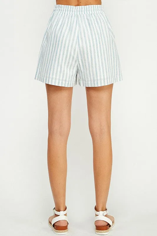 50% Off - Shell Yeah Blue Striped Linen Shorts