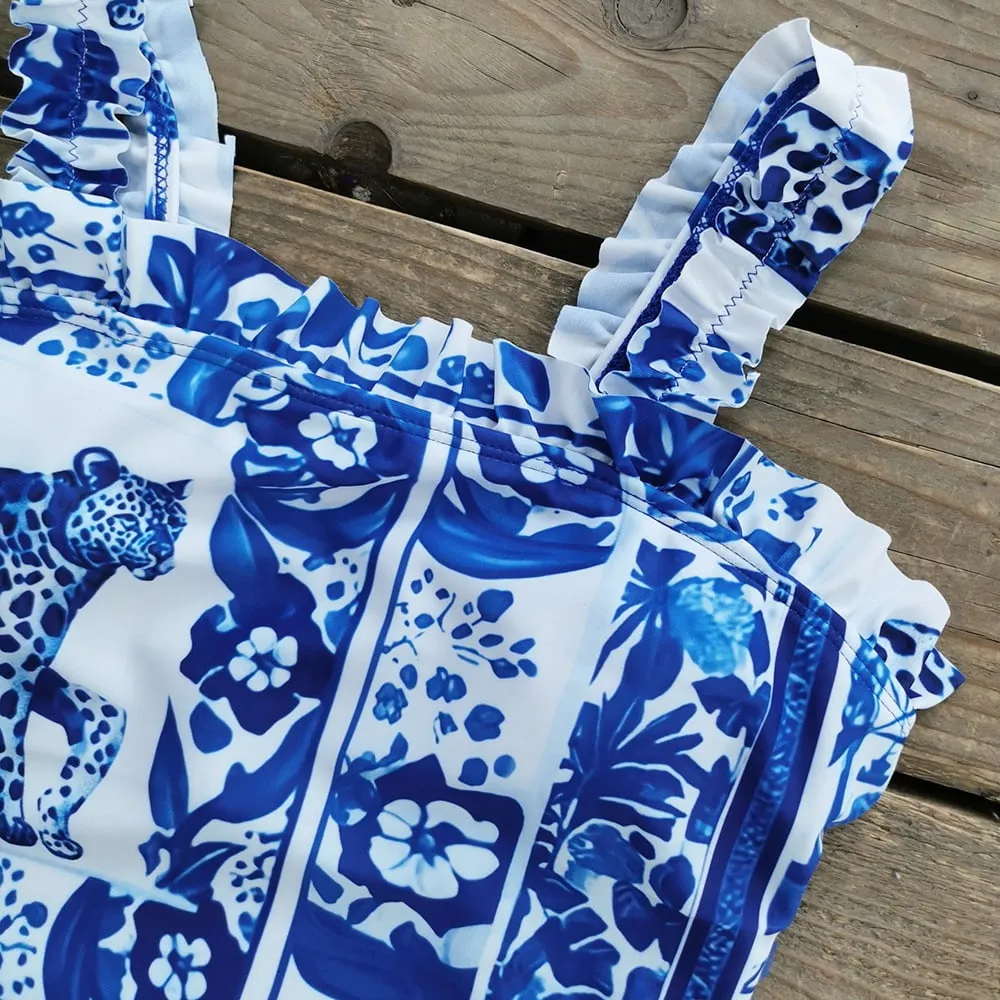 84Volt  Ruffled strapless one piece printed swimsuit - As shown / S