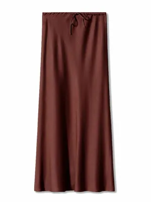 A-Line Long Satin Skirts For Women Elegant High Waist Maxi Skirts Silk Lace Up Maxi Skirt