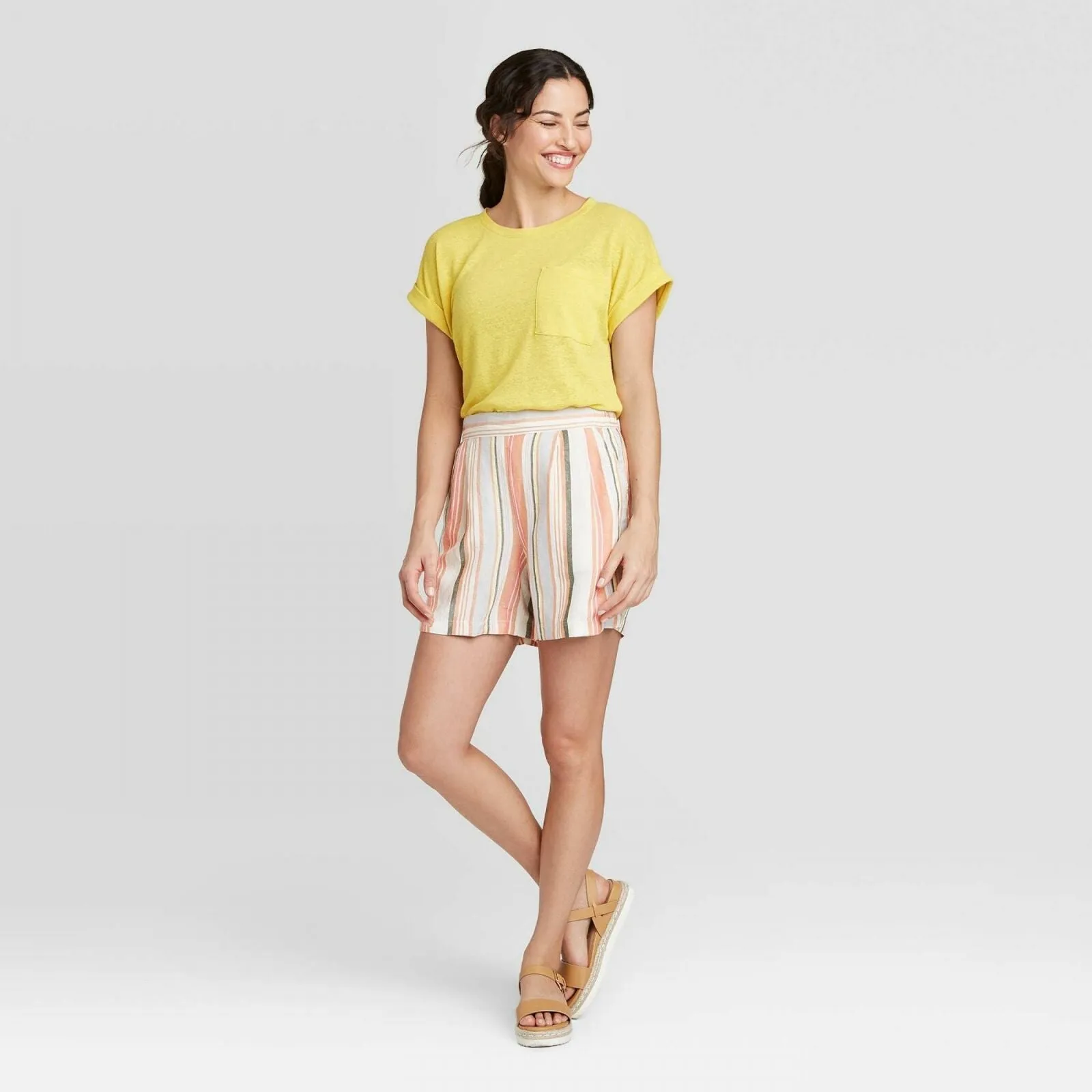 A New Day Women's Mid Rise Linen Pull On Shorts