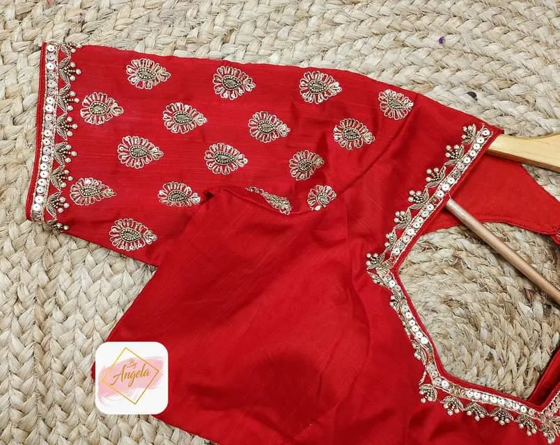 Aari zardosi work Blouse - Blood Red