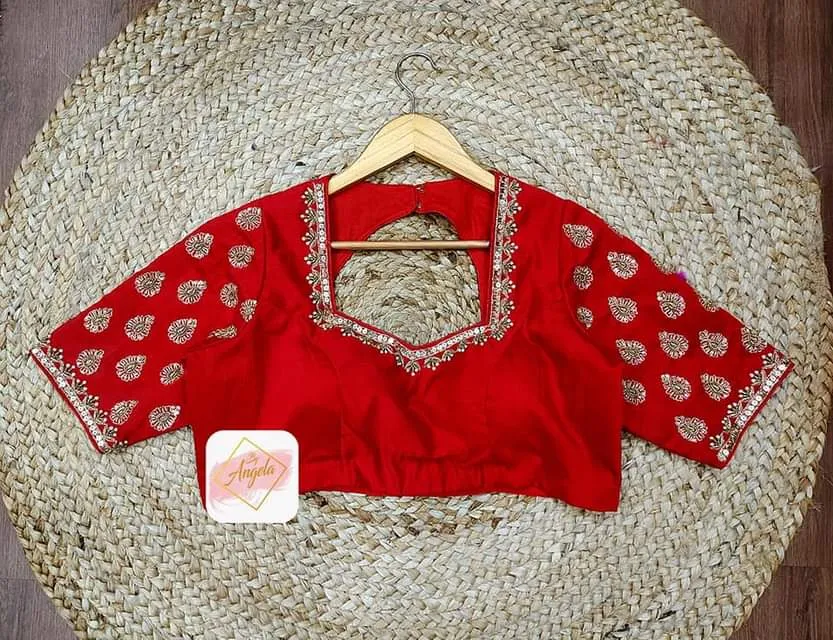Aari zardosi work Blouse - Blood Red
