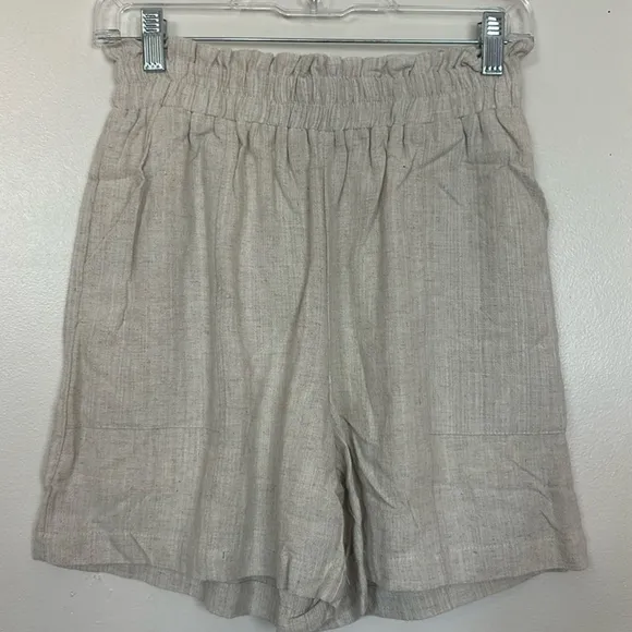 Aaron &amp; Amber Linen Blend High Rise Pull On Elastic Waistband Wide Leg Shorts