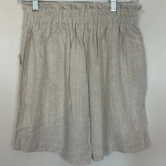 Aaron &amp; Amber Linen Blend High Rise Pull On Elastic Waistband Wide Leg Shorts