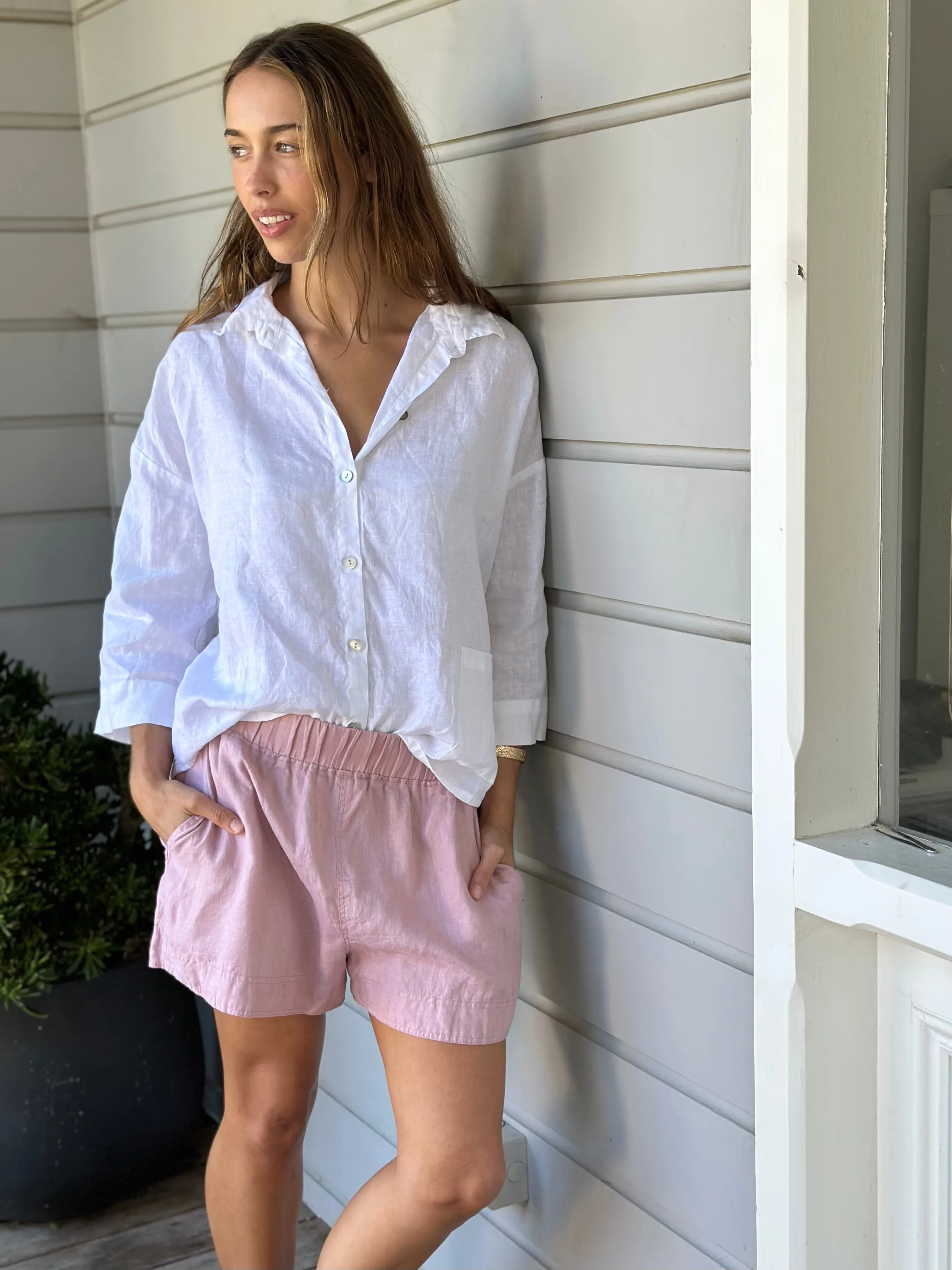 abbey short - dusty rose linen