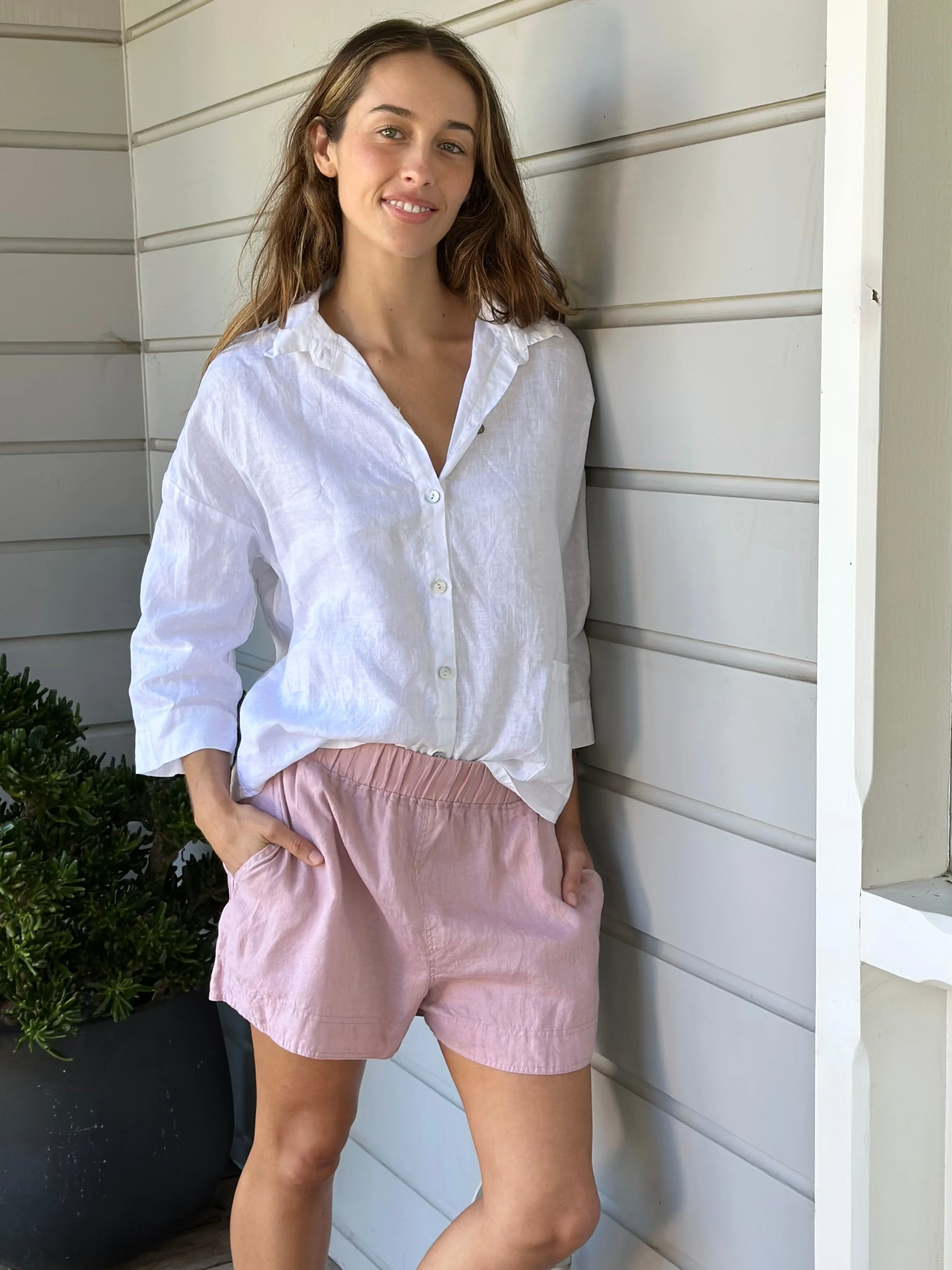 abbey short - dusty rose linen