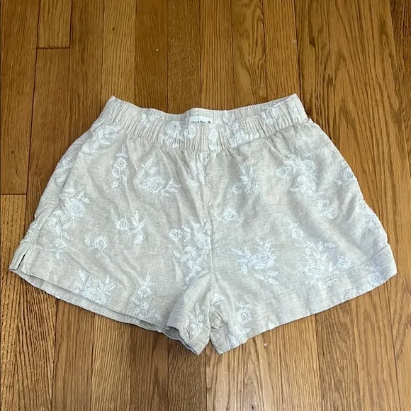 Abercrombie Linen-blend embroidered pull on shorts