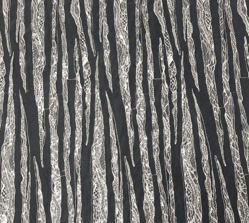 Abstract Bark - Embroidered Sequinned Netting - White
