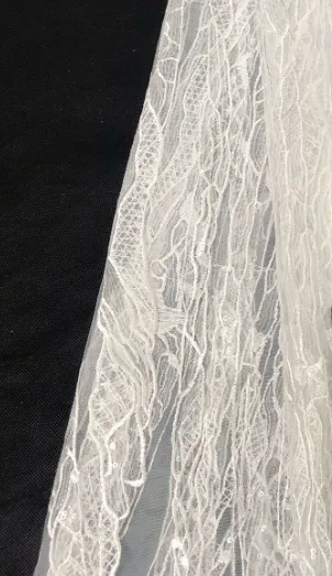 Abstract Bark - Embroidered Sequinned Netting - White