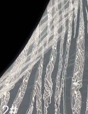 Abstract Bark - Embroidered Sequinned Netting - White