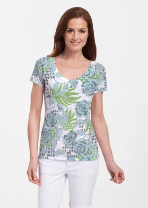 Abstract Rose Garden (7648) ~ Sheer Short Sleeve V-Neck Shirt