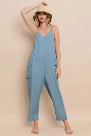 Acid Wash Chambray Oversize Jumpsuit