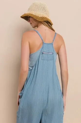 Acid Wash Chambray Oversize Jumpsuit