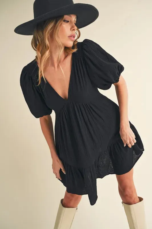 Aemi Co Tied Back Ruffled Short Sleeve Mini Dress