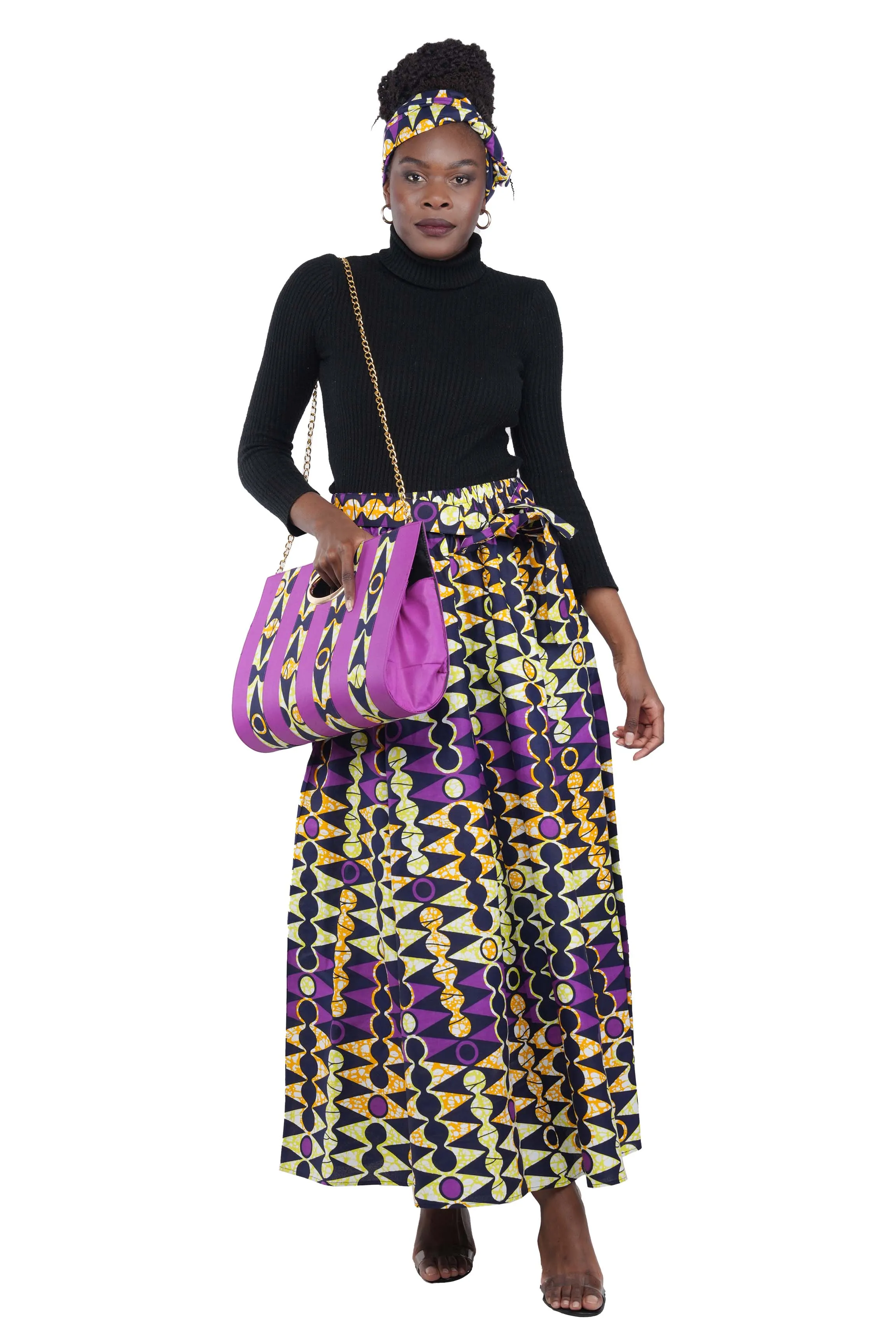 African Long Maxi Skirt With Handbag