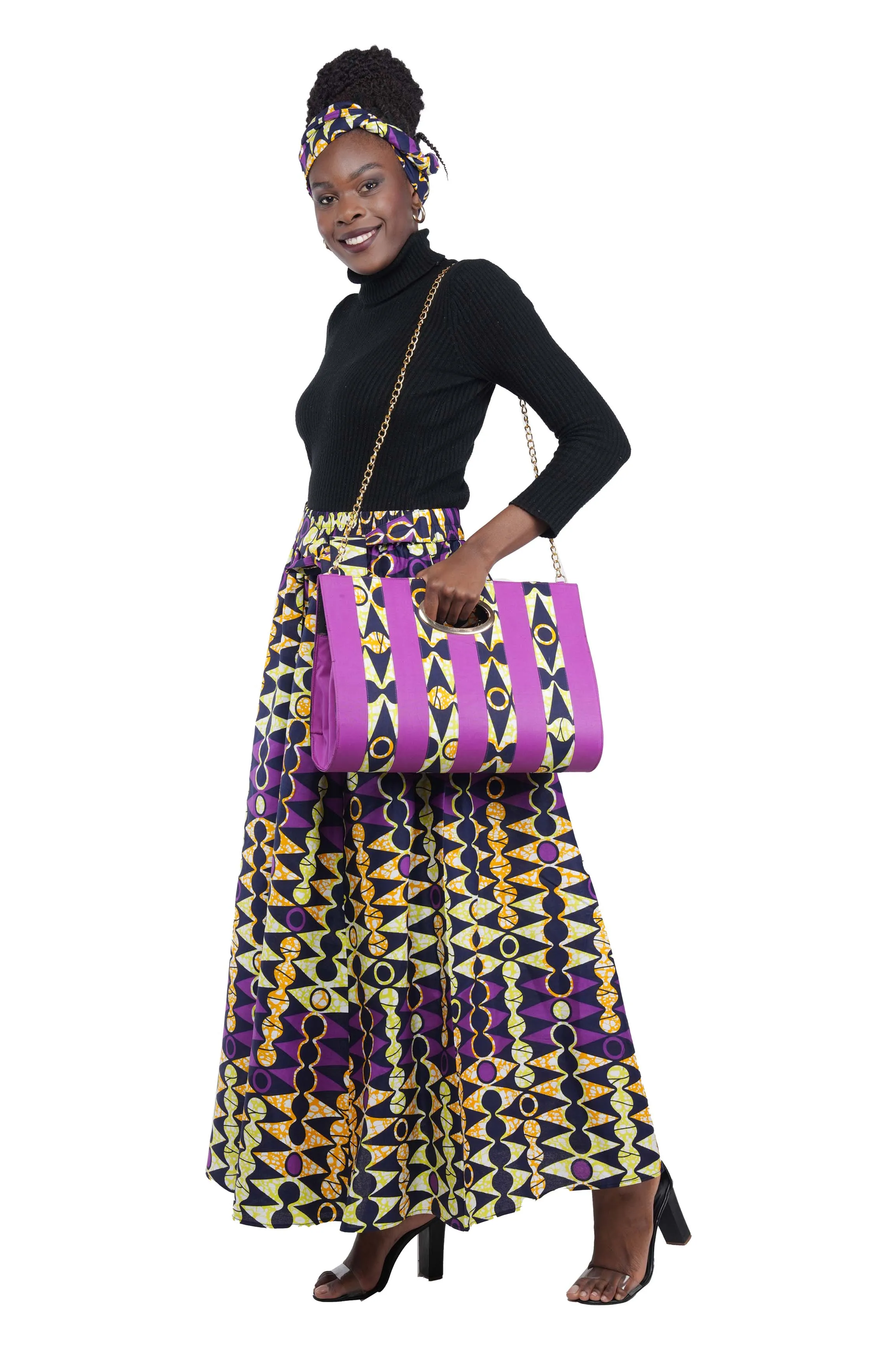African Long Maxi Skirt With Handbag