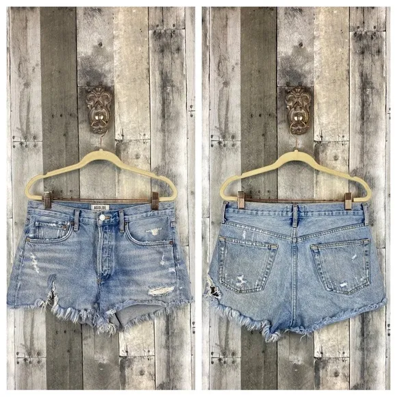 AGOLDE Parker Distressed Denim Shorts in Swapmeet Size 27.