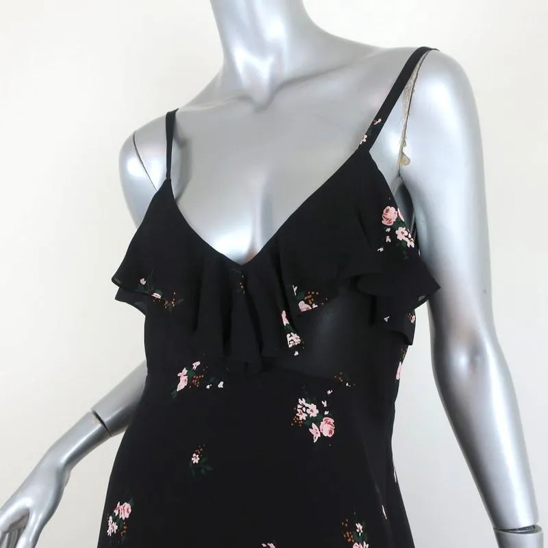 A.L.C. Maxi Dress Zaydena Black Floral Print Ruffled Silk Size 8 Spaghetti Strap