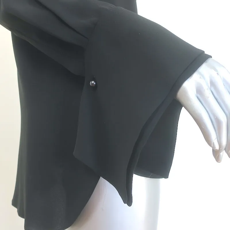 Alexander McQueen Ruffled Silk Crepe Blouse Black Size 40 French Cuff Top