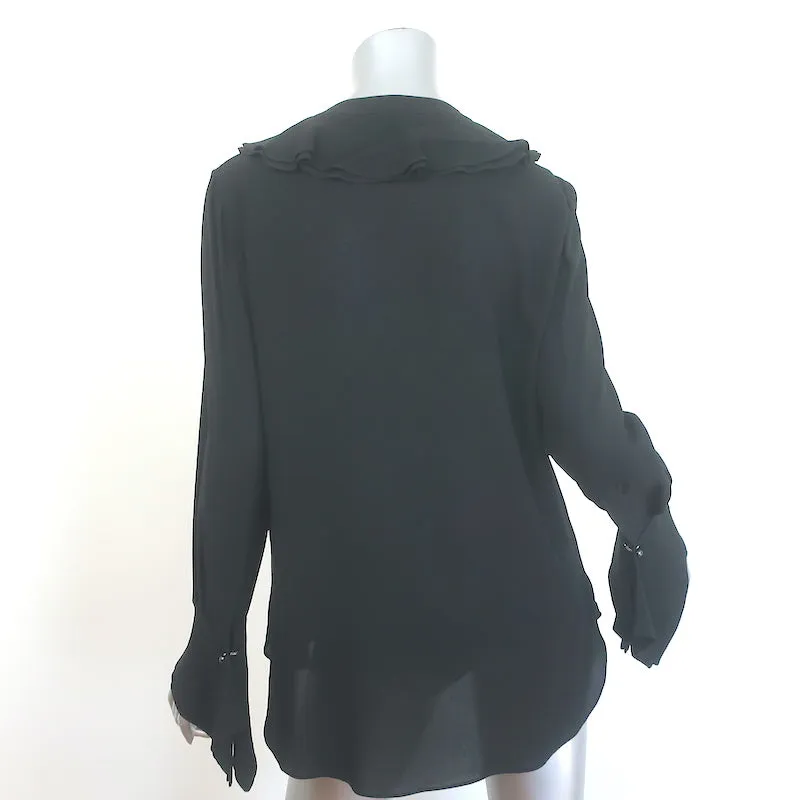 Alexander McQueen Ruffled Silk Crepe Blouse Black Size 40 French Cuff Top