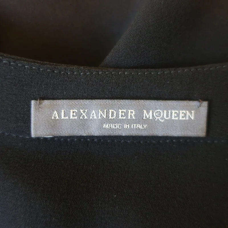Alexander McQueen Ruffled Silk Crepe Blouse Black Size 40 French Cuff Top
