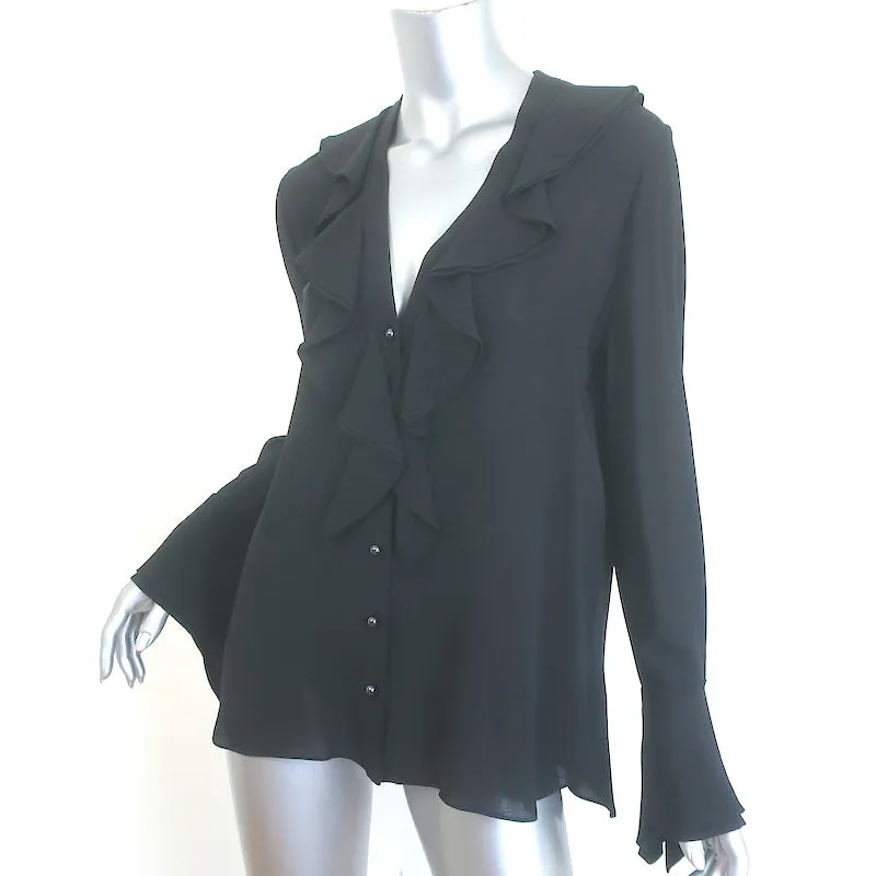 Alexander McQueen Ruffled Silk Crepe Blouse Black Size 40 French Cuff Top