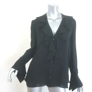 Alexander McQueen Ruffled Silk Crepe Blouse Black Size 40 French Cuff Top