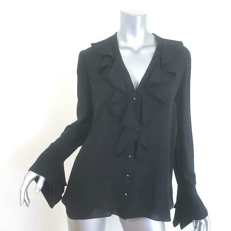 Alexander McQueen Ruffled Silk Crepe Blouse Black Size 40 French Cuff Top