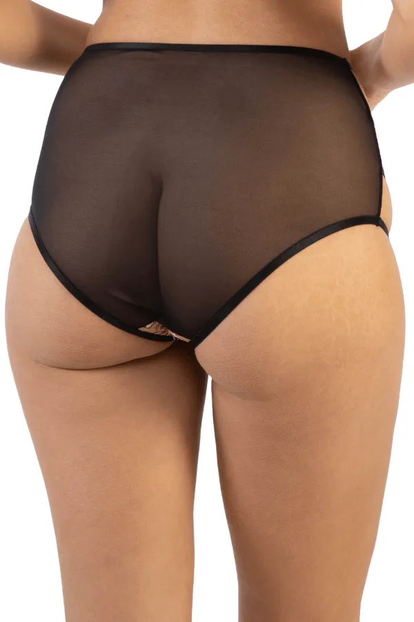 Anna Mystical Embroidery High Waisted Brief - Black/Gold/Nude