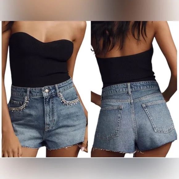 Anthropologie Pilcro Lover Embellished Denim Shorts Size 29