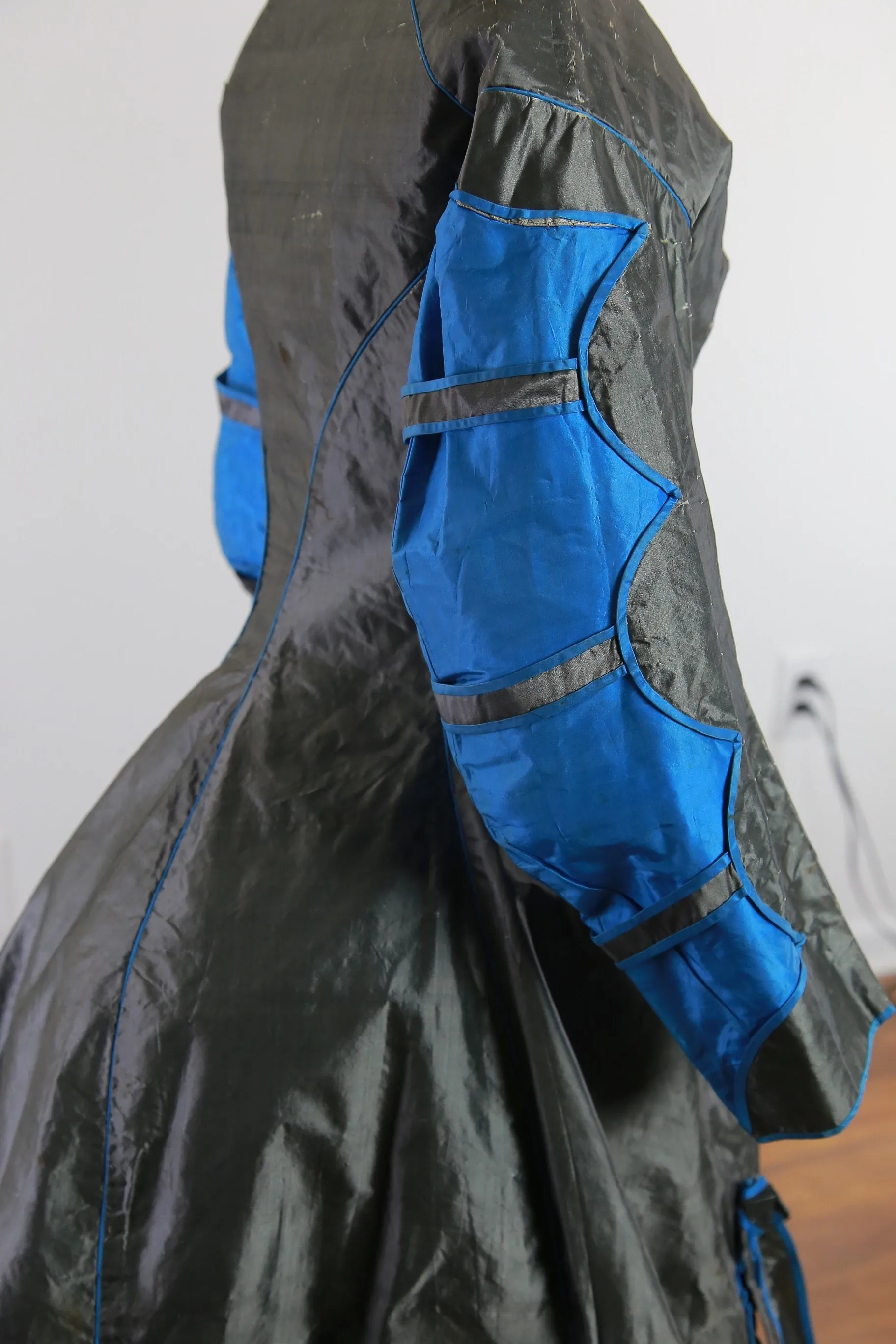 Antique Victorian 1869 early metallic silk polonaise dress